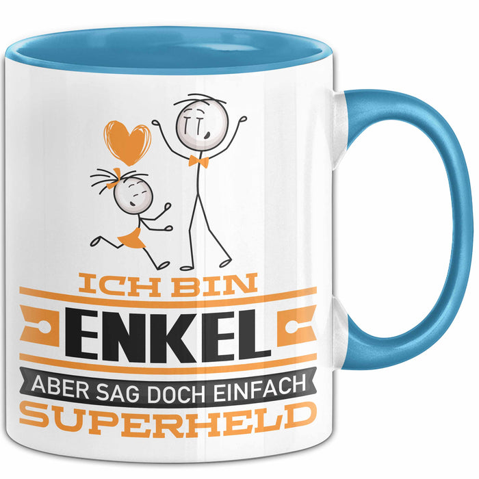 Enkel Geschenk Tasse Ich Bin Enkel Aber Sag Doch Einfach Superheld Lustige Geschenkdiee für Enkel Kaffee-Becher Blau Trendation