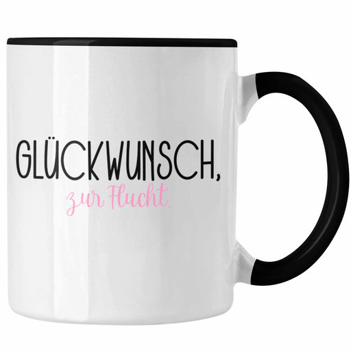 Trendation - Jobwechsel Tasse Geschenk Kollegin Kollege Lustig Abschiedsgeschenk Sprüche - Glückwunsch Zur Flucht Abschied Schwarz Trendation