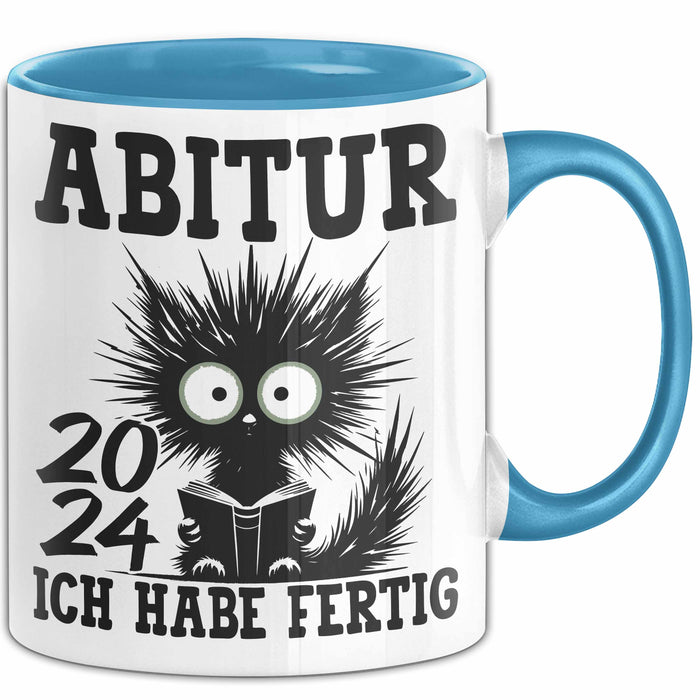Abitur 2025 Ich Habe Fertig Geschenkidee Tasse Abi Bestanden Geschenk Prüfung Katze Kaffee-Becher Blau Trendation