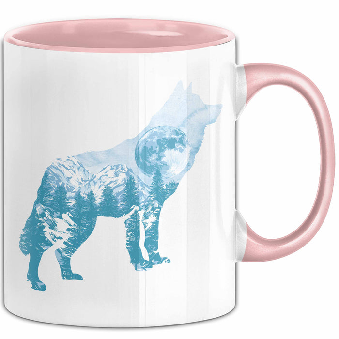 Wolf Tasse Geschenk Silhouette Landschaft Mond Geschenkidee Rosa Trendation