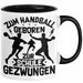 Handball Geschenk Tasse Geschenkidee Handball-Spieler Handballspielerin Mädchen Jungs Kaffee-Becher Zum Handball Geboren Zur Schule Gezwungen Schwarz Trendation