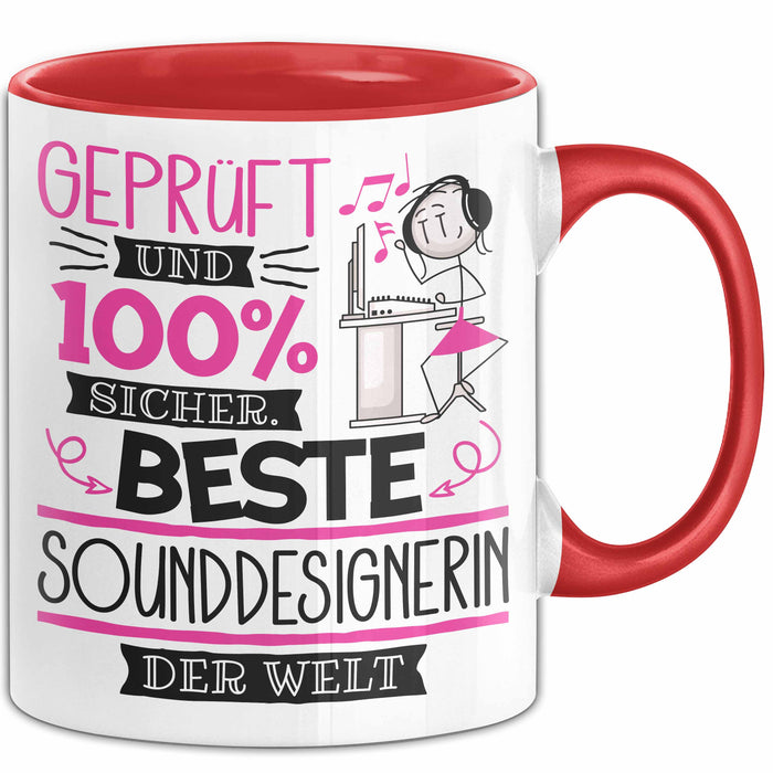 Beste Sounddesignerin Der Welt Tasse Geschenk für Eine Sounddesignerin Geprüft Und Sicher Geschenkidee Geburtstag Weihnachten Rot Trendation