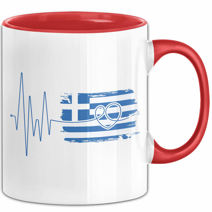 Griechenland Tasse Geschenk Grieche Flagge Herz Kaffee-Becher Rot Trendation