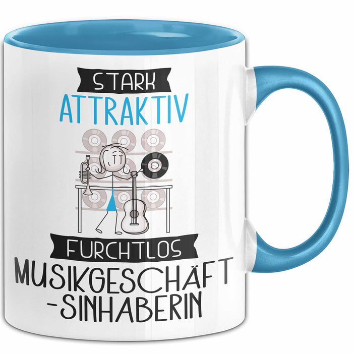 Musikgeschäftsinhaberin Tasse Geschenk Becher Stark Attraktiv Furchtlos Musikgeschäftsinhaberin Lustige Geschenkidee Blau Trendation