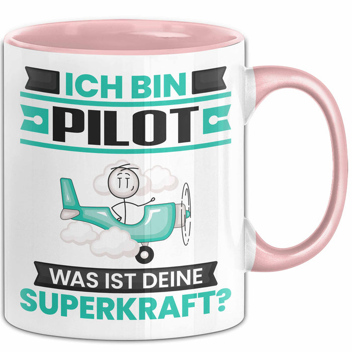 Pilot Tasse Geschenk für Pilot Geburtstag Lustiger Spruch Kaffee-Becher Was Ist Deine Superkraft Rosa Trendation