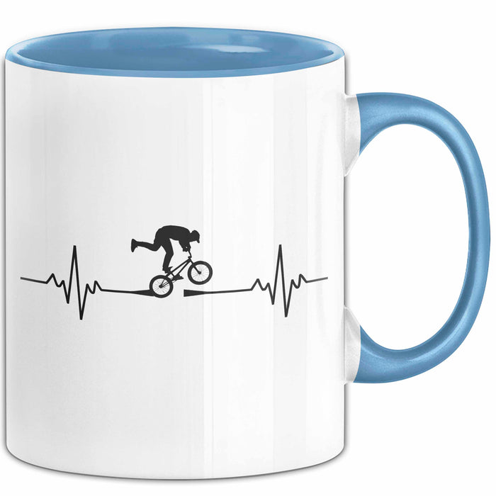 Fahrradfahren Tasse Geschenk Fahrradfahrer Herzschlag Biker Geschenkidee Lustig Blau Trendation