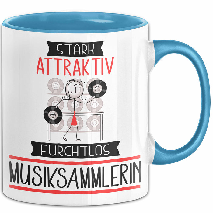 Musiksammlerin Tasse Geschenk Becher Stark Attraktiv Furchtlos Musiksammlerin Lustige Geschenkidee Blau Trendation