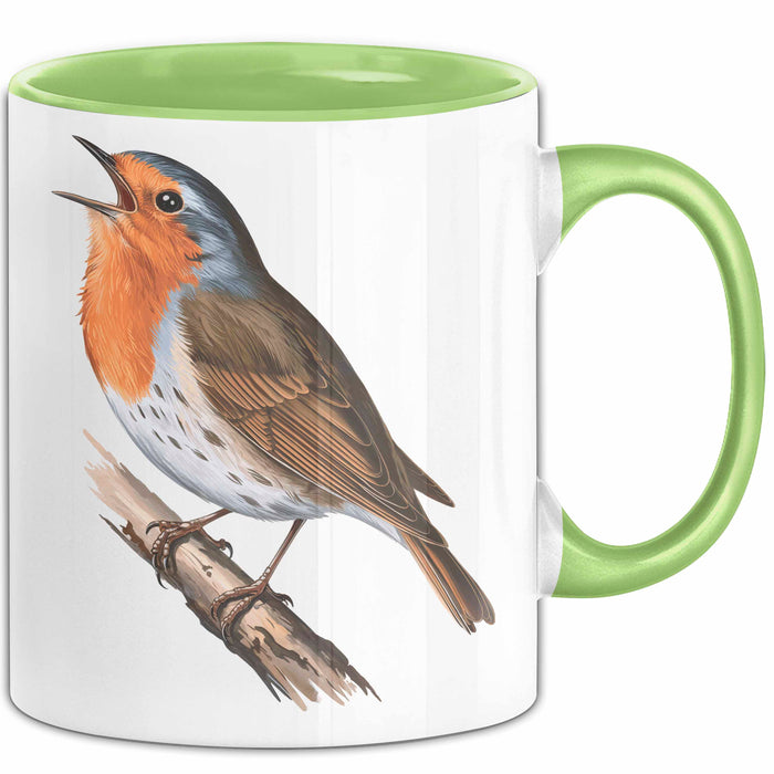 Rotkehlchen Vogel Beobachtet Singvögel Tasse Geschenk Lustige Geschenkidee Spruch Grün Trendation