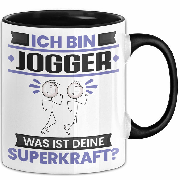 Jogger Tasse Geschenk für Jogger Geburtstag Lustiger Spruch Kaffee-Becher Was Ist Deine Superkraft Schwarz Trendation