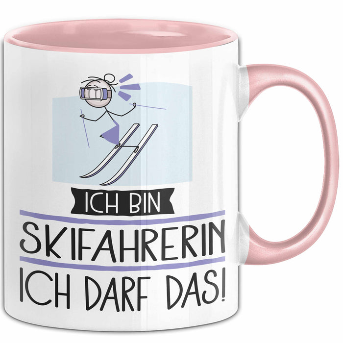 Geschenk für Skifahrerin Tasse Lustige Geschenkidee Geburtstag Ich Bin Skifahrerin Ich Darf Das Rosa Trendation