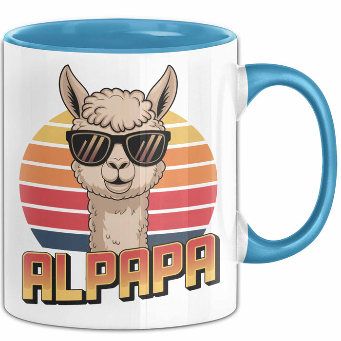 Vatertag Tasse Geschenk Alpapa Alpaka für Papa Spruch Blau Trendation