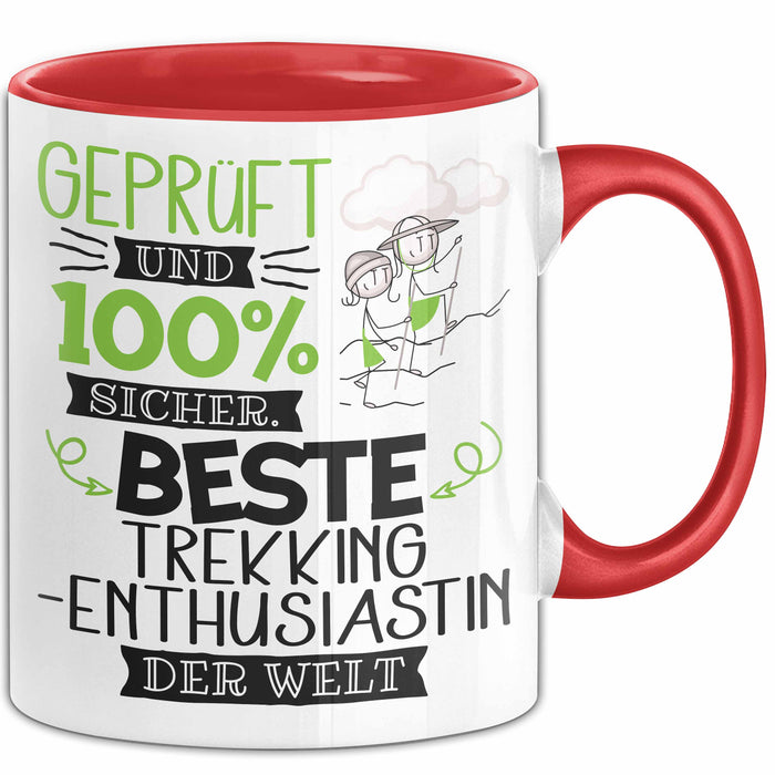 Beste Trekking-Enthusiastin Der Welt Tasse Geschenk für Eine Trekking-Enthusiastin Geprüft Und Sicher Geschenkidee Geburtstag Weihnachten Rot Trendation
