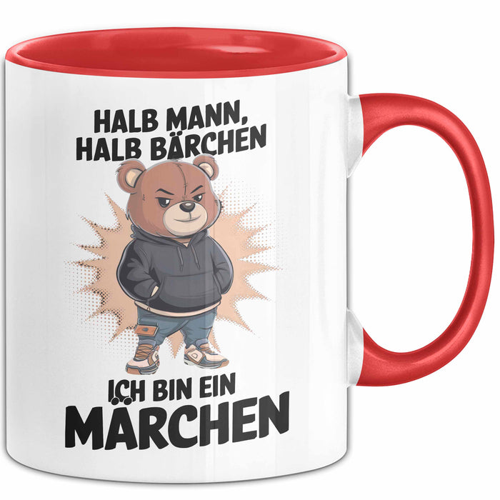 Bärtige Männer Tasse Geschenk Lustige Geschenkidee Spruch Halb Mann Halb Bärchen Rot Trendation
