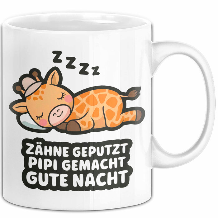 Schlafende Giraffe Tasse Geschenk Lustige Geschenkidee Spruch Zähne Geputzt Pipi Gemacht Gute Nacht Weiß Trendation