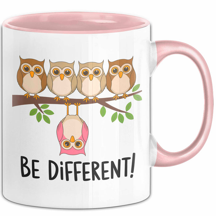 Eule Tierliebhaber Tasse Geschenk Lustige Geschenkidee Spruch Sei Anders Rosa Trendation