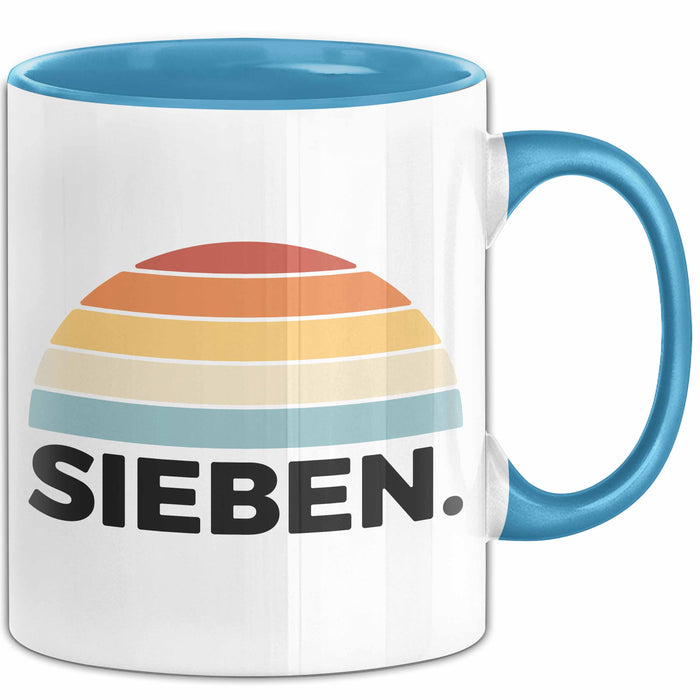 Tasse Retro SIEBEN. Design mit Sonnenuntergangsfarben 7. Geburtstag Jungs Blau Trendation
