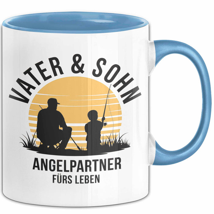 Angeln Fischer Vater Sohn Tasse Becher Geschenk Lustige Geschenkidee Spruch Vater & Sohn Angelpartner Fürs Leben Blau Trendation