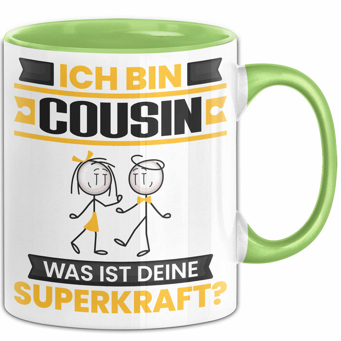 Cousin Tasse Geschenk für Cousin Geburtstag Lustiger Spruch Kaffee-Becher Was Ist Deine Superkraft Grün Trendation