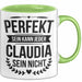 Claudia Tasse Geschenk Perfekt Sein Kann Jeder Geschenkidee Geburtstag Grün Trendation