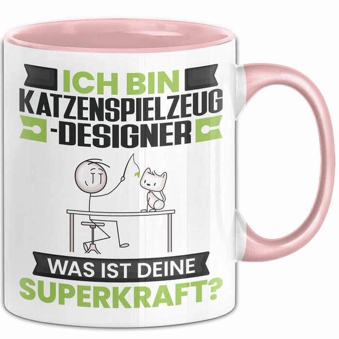 Katzenspielzeug-Designer Tasse Geschenk für Katzenspielzeug-Designer Geburtstag Lustiger Spruch Kaffee-Becher Was Ist Deine Superkraft Rosa Trendation