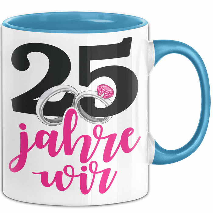Silberhochzeit 25 Jahre Tasse Geschenk Hochzeitstag Wir Silberhochzeit Spruch Blau Trendation