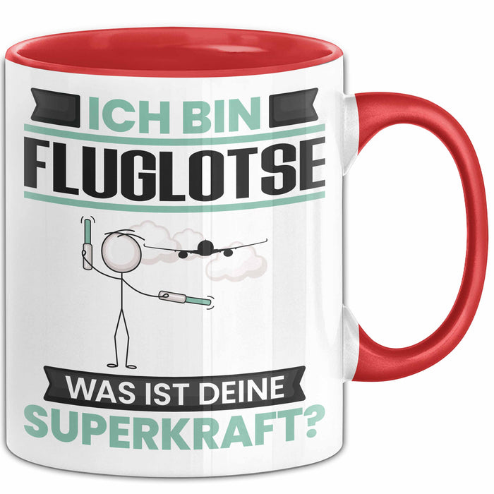 Fluglotse Tasse Geschenk für Fluglotse Geburtstag Lustiger Spruch Kaffee-Becher Was Ist Deine Superkraft Rot Trendation