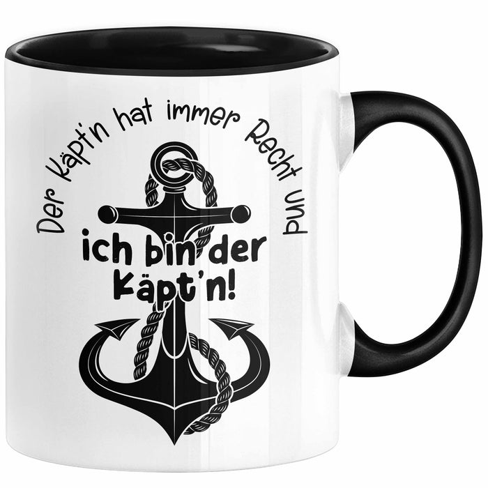 Kapitän Tasse Geschenk Der Käptn Hat Immer Recht Und Ich Bin Der Käptn Bootsführer Boot Besitzer Kaffee-Becher Schwarz Trendation