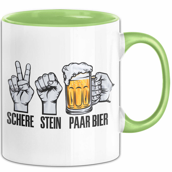 Bier Trinker Trinken Tasse Becher Geschenk Lustige Geschenkidee Spruch Schere Stein Paar Bier Grün Trendation