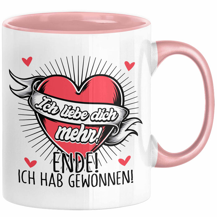 Valentinstag Tasse Geschenk für Ihn Sie Männer Für Paare Freundin Geschenkidee Kaffee-Becher Liebe Ich Liebe Dich Mehr Ende Ich Hab Gewonnen Rosa Trendation