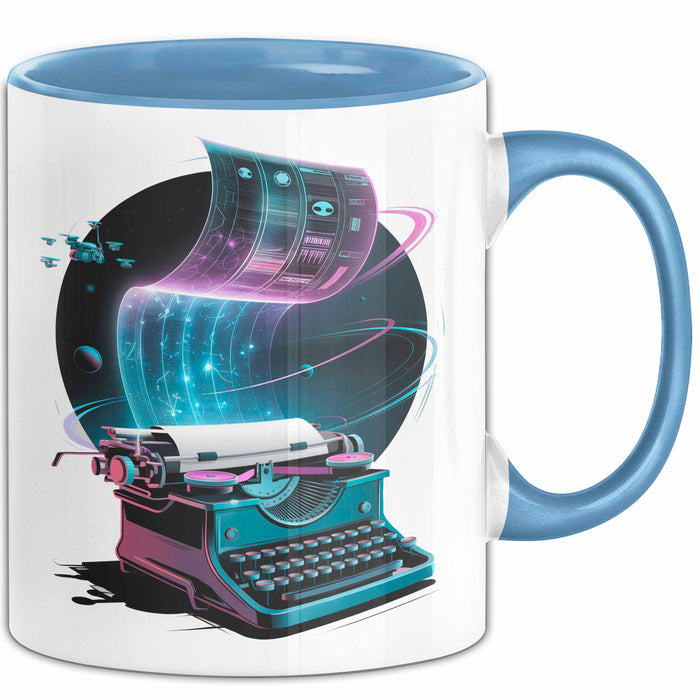 Sci Fi Autor Tasse Geschenkidee für Zukunftswelten Blau Trendation