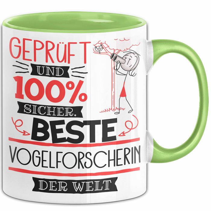Beste Vogelforscherin Der Welt Tasse Geschenk für Eine Vogelforscherin Geprüft Und Sicher Geschenkidee Geburtstag Weihnachten Grün Trendation