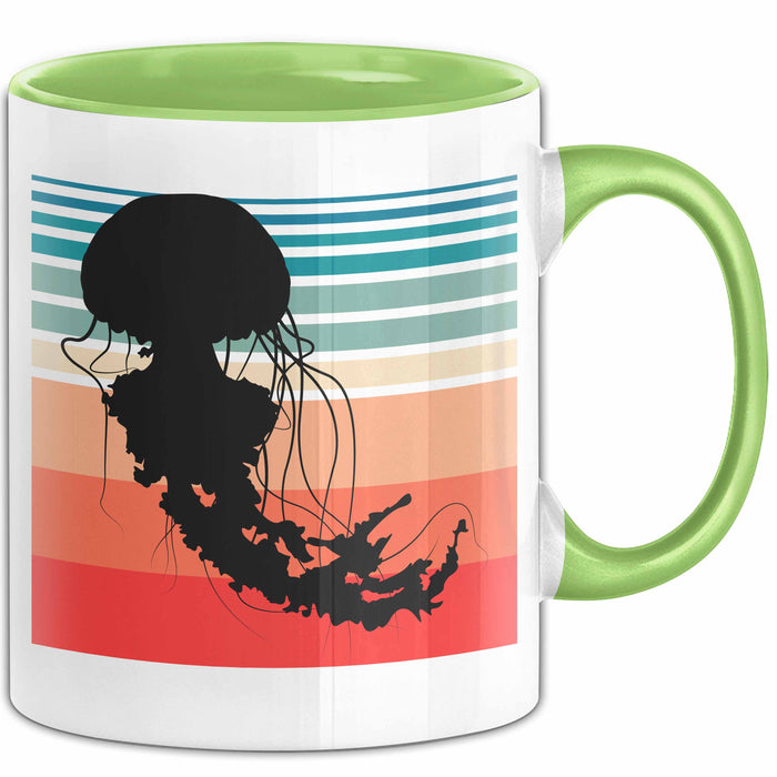Quallen-Liebhaber Tasse Geschenkdiee Vintage Look Retro Becher Grün Trendation