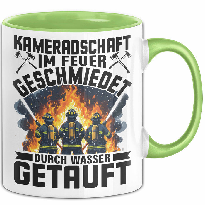 Feuerwehrmann Tasse Geschenk Kameradschaft Im Feuer Geschmiedet Durch Wasse Getauft Geschenkidee Feuerhwehr Grün Trendation