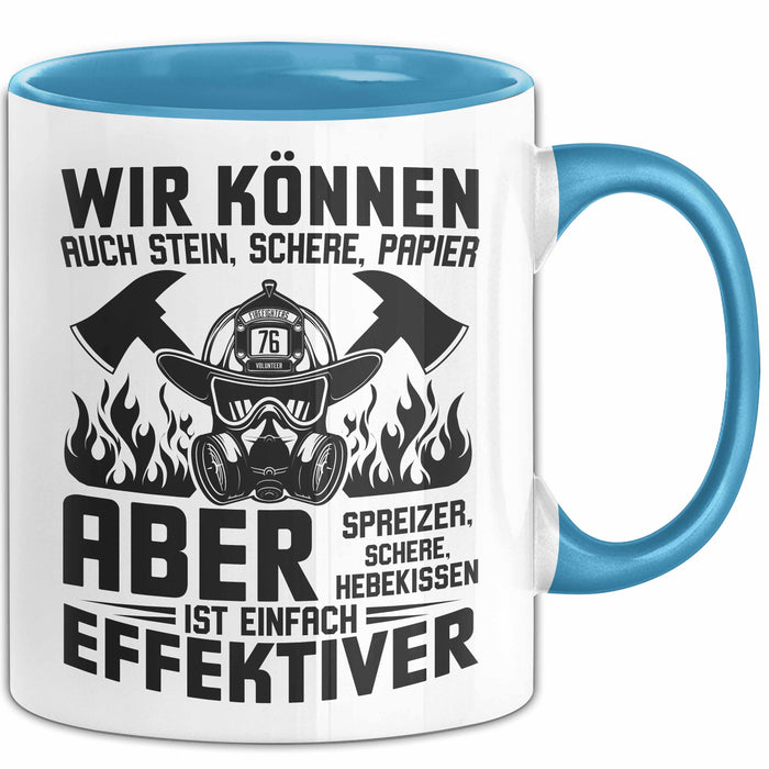 Feuerwehrmann Tasse Geschenk Wir Können Auch Stein Schere Papier Aber Spreizer Ist Effektiver Feuerwehr Geschenkidee Blau Trendation