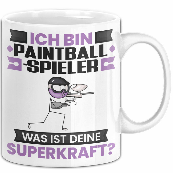 Paintballspieler Tasse Geschenk für Paintballspieler Geburtstag Lustiger Spruch Kaffee-Becher Was Ist Deine Superkraft Weiß Trendation