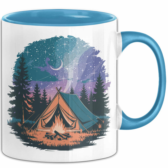 Camper Tasse Geschenkidee für Outdoor Abenteurer Blau Trendation