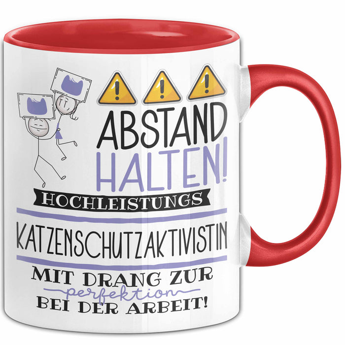 Katzenschutzaktivistin Tasse Geschenk Lustig Abstand Halten Hochleistungs-Katzenschutzaktivistin Mit Drang Zur Perfektion Bei Der Arbeit Rot Trendation