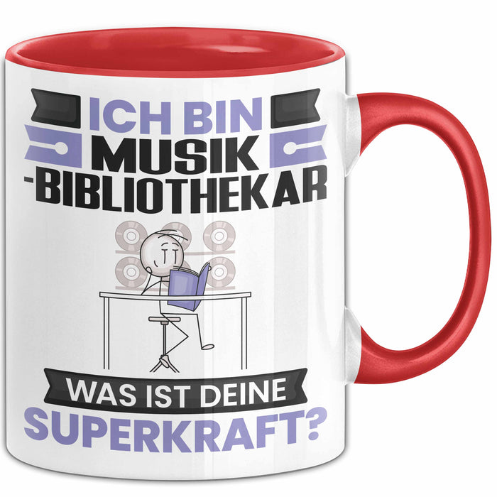 Musikbibliothekar Tasse Geschenk für Musikbibliothekar Geburtstag Lustiger Spruch Kaffee-Becher Was Ist Deine Superkraft Rot Trendation