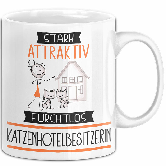 Katzenhotelbesitzerin Tasse Geschenk Becher Stark Attraktiv Furchtlos Katzenhotelbesitzerin Lustige Geschenkidee Weiß Trendation