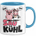 Schweinebauer Schweine Kuh Tier Tasse Geschenk Lustige Geschenkidee Spruch Sau Kuhl Blau Trendation