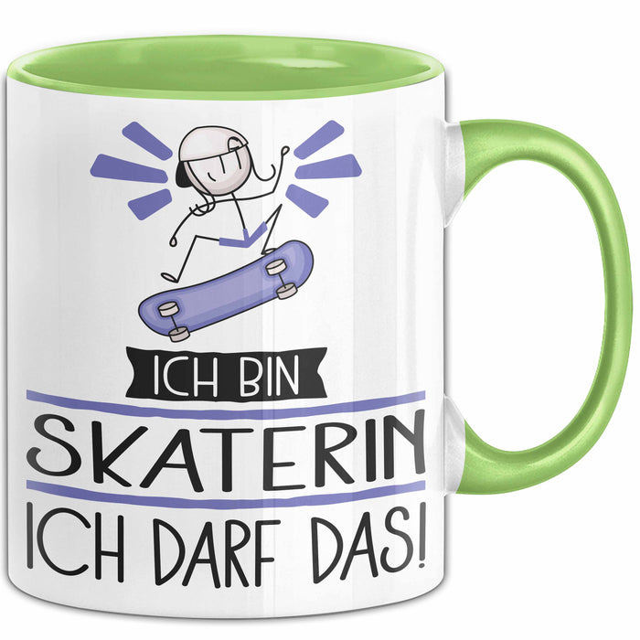 Geschenk für Skaterin Tasse Lustige Geschenkidee Geburtstag Ich Bin Skaterin Ich Darf Das Grün Trendation