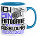 Fotograf Ausbildung Tasse Geschenk Ich Bin Fotograf In Der Ausbildung Ich Darf Das Geschenkidee Spruch Blau Trendation