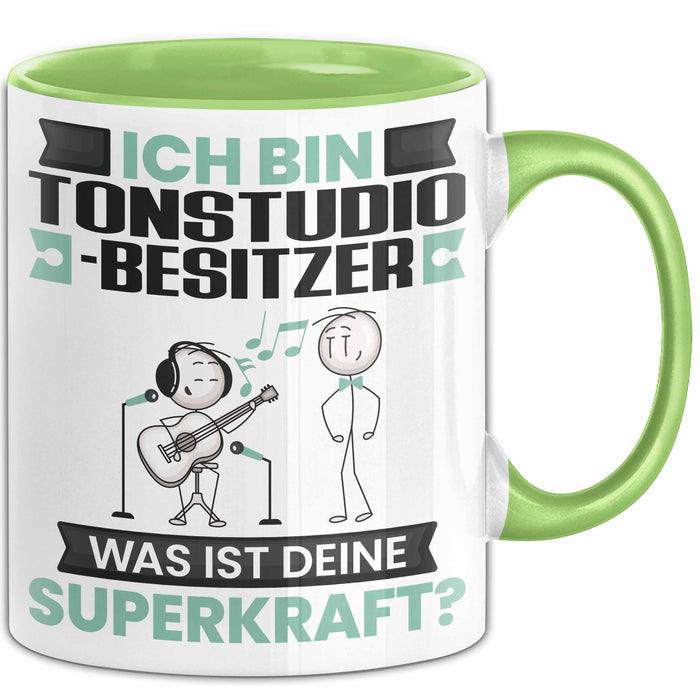 Tonstudio-Besitzer Tasse Geschenk für Tonstudio-Besitzer Geburtstag Lustiger Spruch Kaffee-Becher Was Ist Deine Superkraft Grün Trendation