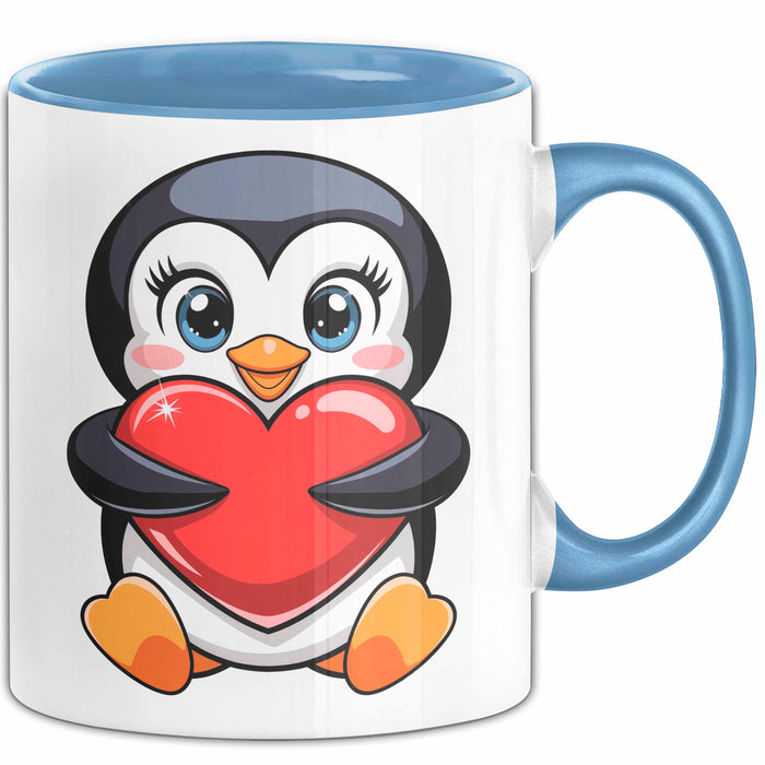 Pinguin Herz Tasse Geschenk Lustige Geschenkidee Spruch Blau Trendation