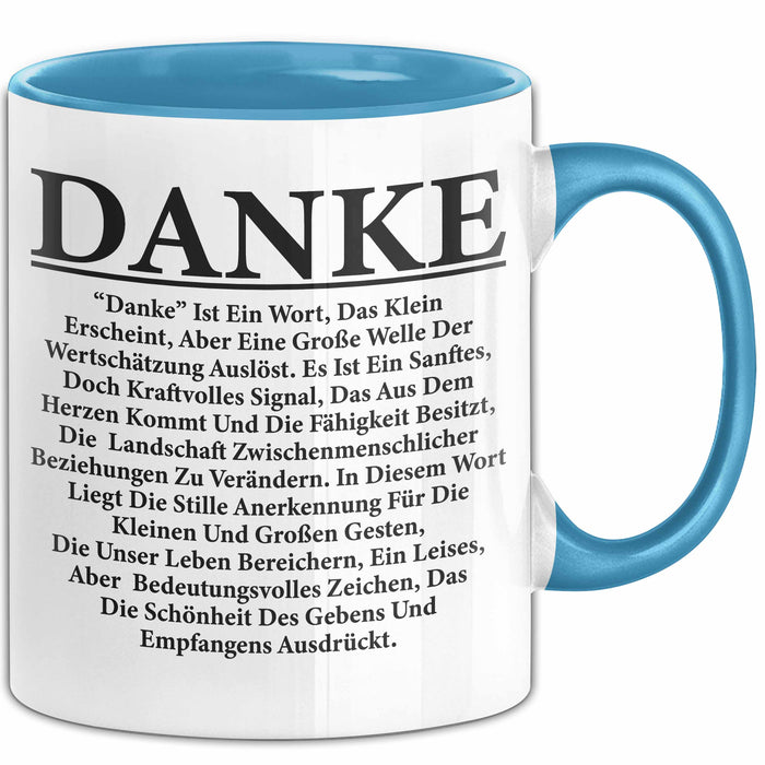 Danke Tasse Geschenk Lustige Geschenkidee Spruch Danke Blau Trendation