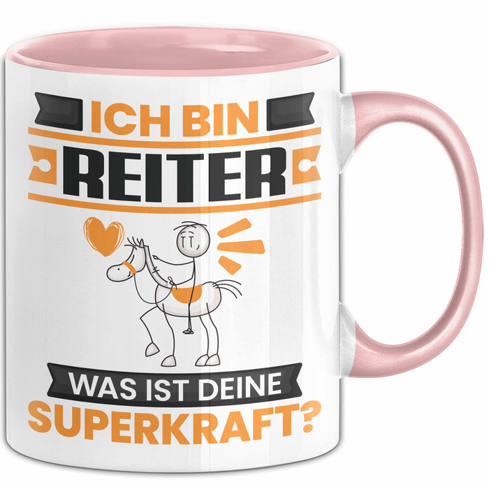 Reiter Tasse Geschenk für Reiter Geburtstag Lustiger Spruch Kaffee-Becher Was Ist Deine Superkraft Rosa Trendation