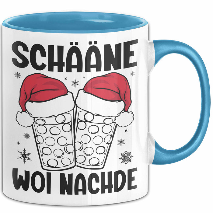 Weihnachten Tasse Geschenk Schääne Woi Nachde Kaffee-Becher Blau Trendation