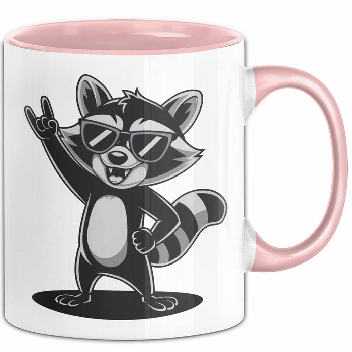 Waschbär Tierliebhaber Rockmusik Tasse Geschenk Lustige Geschenkidee Spruch Rosa Trendation