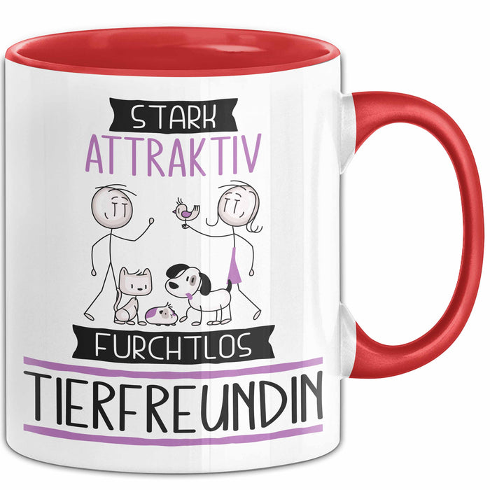 Tierfreundin Tasse Geschenk Becher Stark Attraktiv Furchtlos Tierfreundin Lustige Geschenkidee Rot Trendation