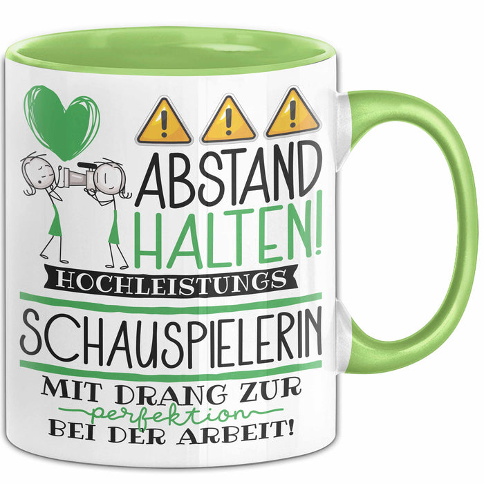 Schauspielerin Tasse Geschenk Lustig Abstand Halten Hochleistungs-Schauspielerin Mit Drang Zur Perfektion Bei Der Arbeit Grün Trendation
